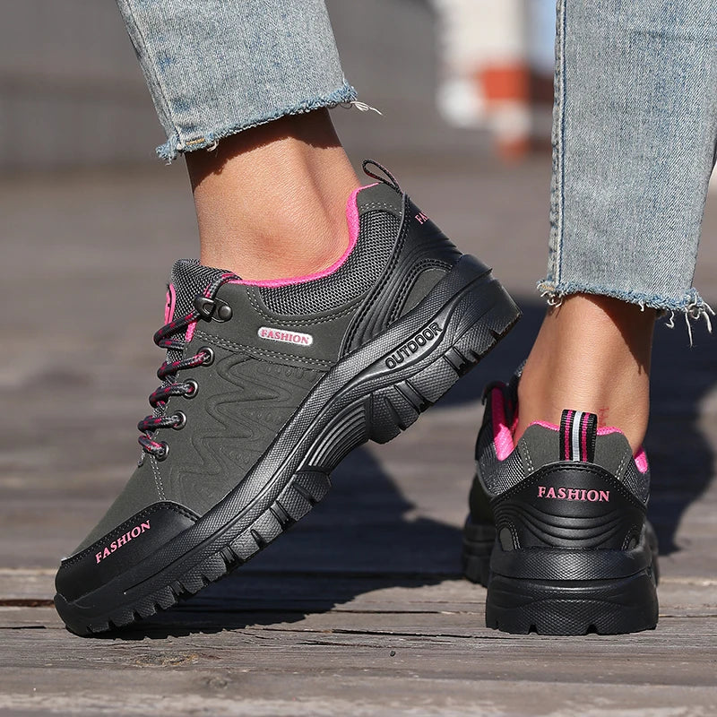 Ladies' Outdoor Hiking Shoes with Black and Pink Non Slip Soles Fashionable Sports Shoes Breathable Mesh Running Hiking Boots - Free Item Weekend (50% off).