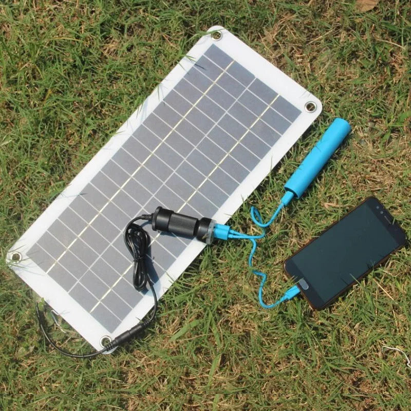 Solar Car Charger 15W with Dual USB DC Output Semi Flexible Solar Panel Charger for 12V Car Boat Battery Charging
