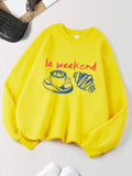 2025 Ie Weekend Coffee Bread Prints Sweatshirts Women Crewneck Basics Hoodies Warm Clothes Autumn Winter Casual Women Pullover