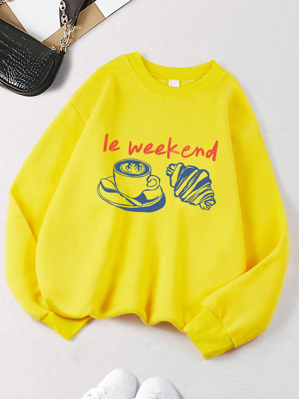 2025 Ie Weekend Coffee Bread Prints Sweatshirts Women Crewneck Basics Hoodies Warm Clothes Autumn Winter Casual Women Pullover