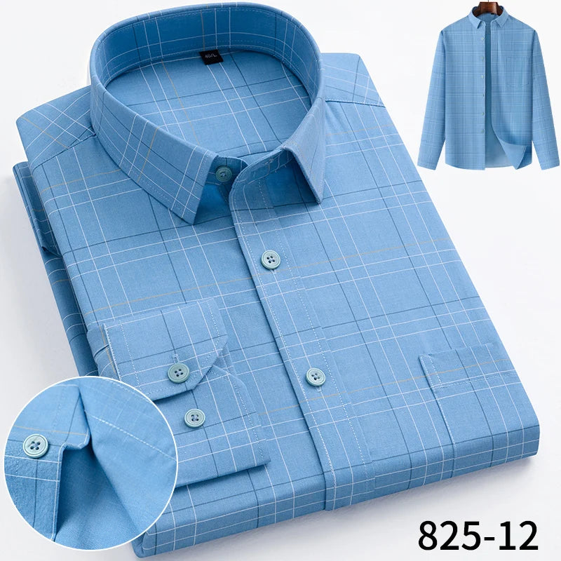 Fashion Casual Solid Strip Casual Shirts For Men Dress Shirts Long Sleeve Shirts Classic Bamboo Fabric Male Social Office Shirts