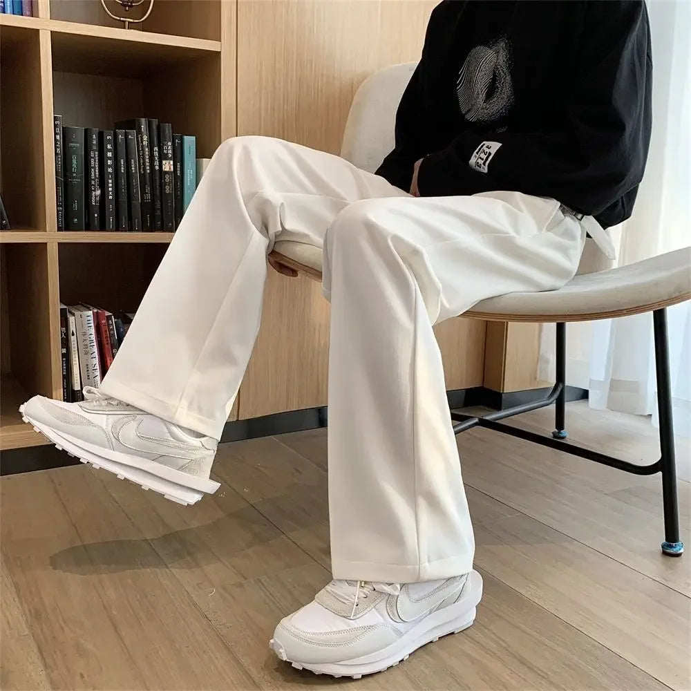 Fluid Khaki Trousers for Men Draped Wide Leg Man Suits Pants Formal High Quality Work Wear Tailoring Slacks Thin Casual Fashion