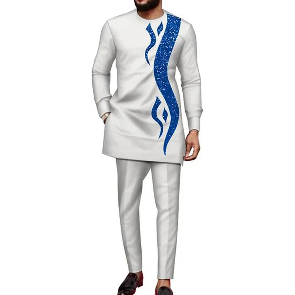 Kaftan Men's Suit African Ethnic Style Long Sleeve Solid Color Casual Suit Men's Traditional Clothing 2-piece Suit