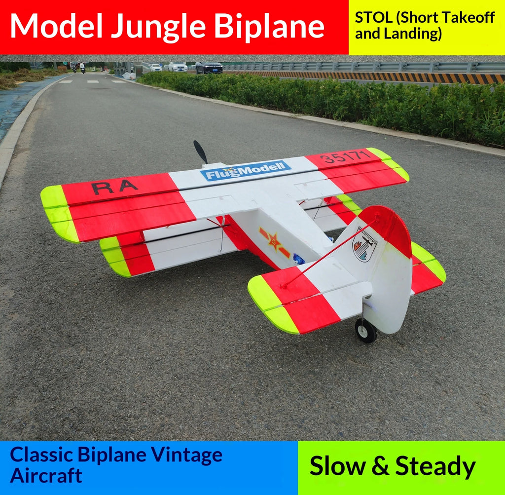 Rc  Short Take-Off And Landing Jungle Biplane 1000mm Wingspan Electric Pp Plate Fixed-Wing Remote-Controlled Model Aircraft