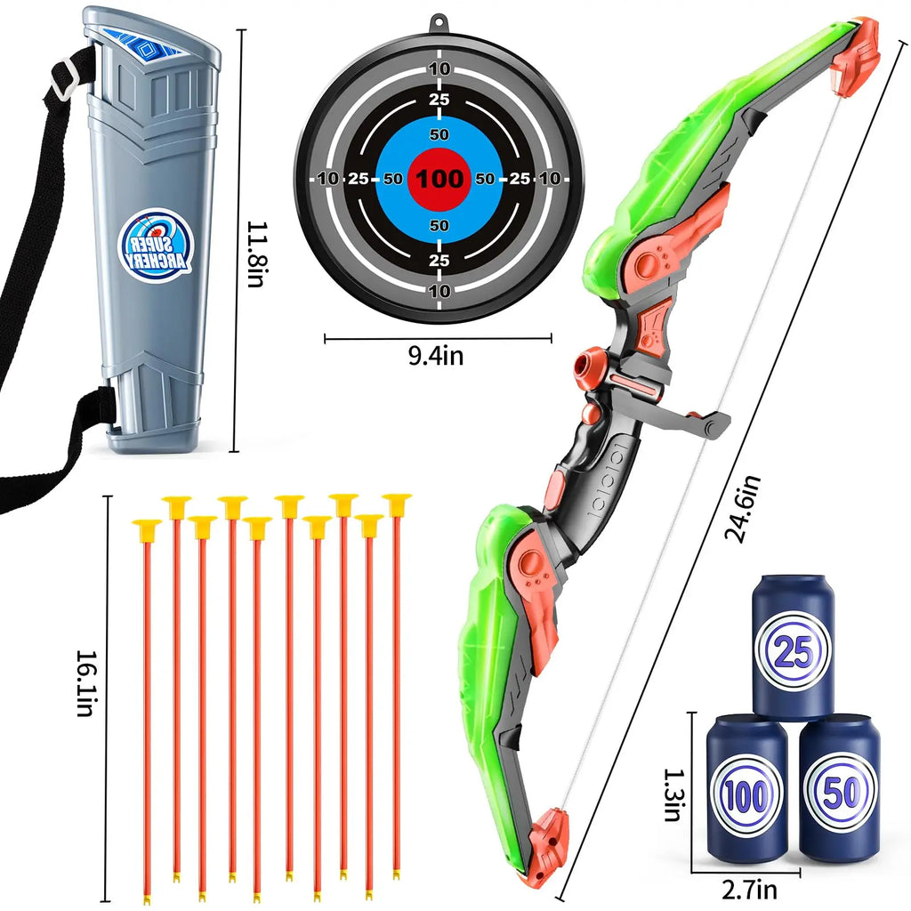 Kids Bow and Arrow Set, LED Light Up Archery Toys Set for Kids Ages 4-8 8-12, with 10 Suction Cup Arrows, Target & Quiver, Boys