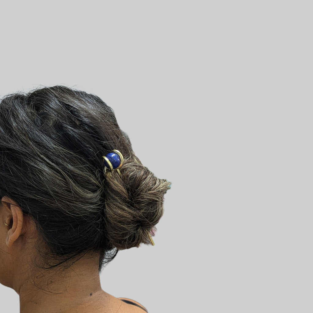 Orbit Gemstone Hair Pin - Jasper + Lapis + Clear Quartz