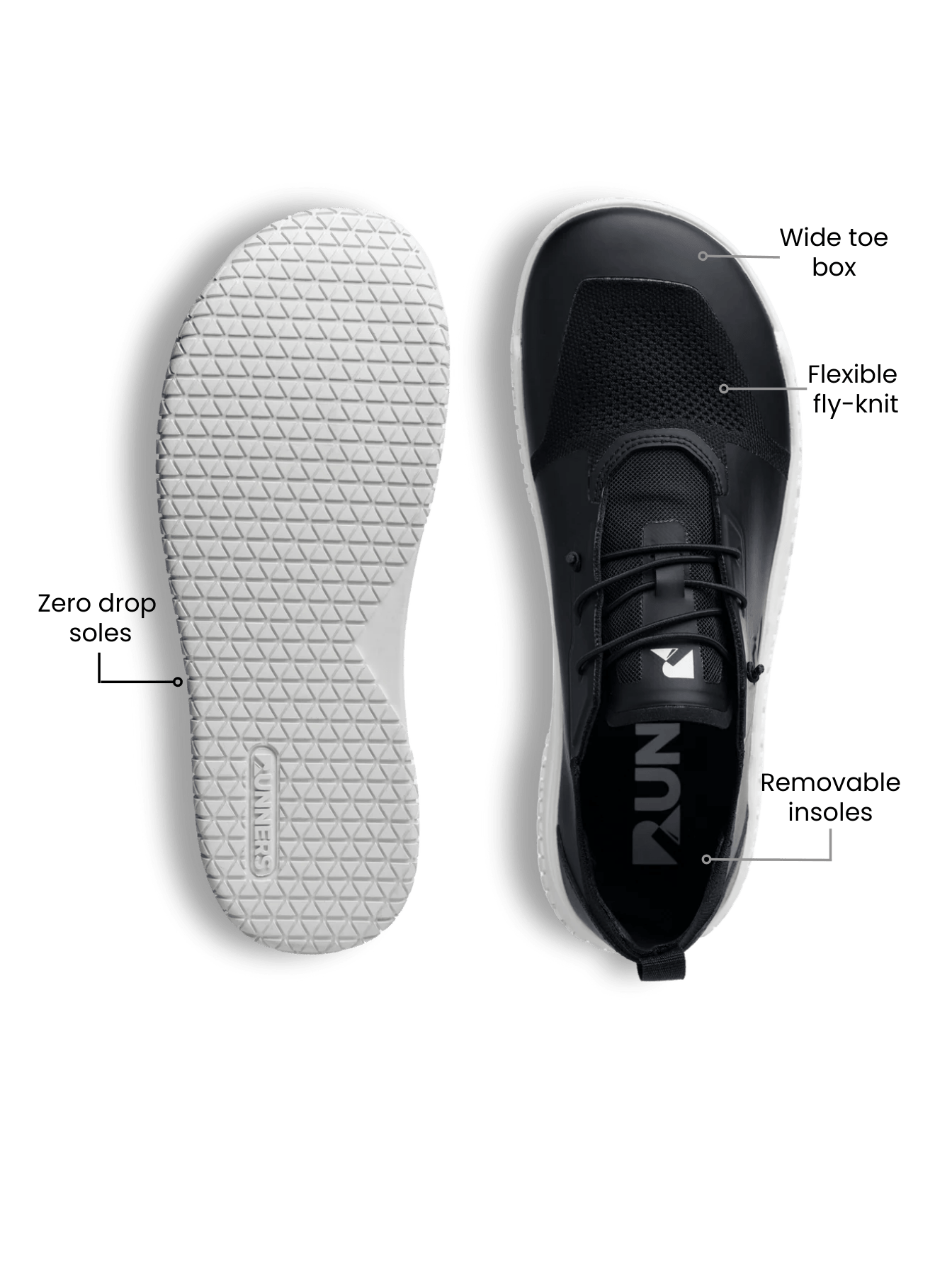 Barefoot Training Shoes Zero Drop - Black | Wide Toe Box Minimalist Trainer. Ships from USA.