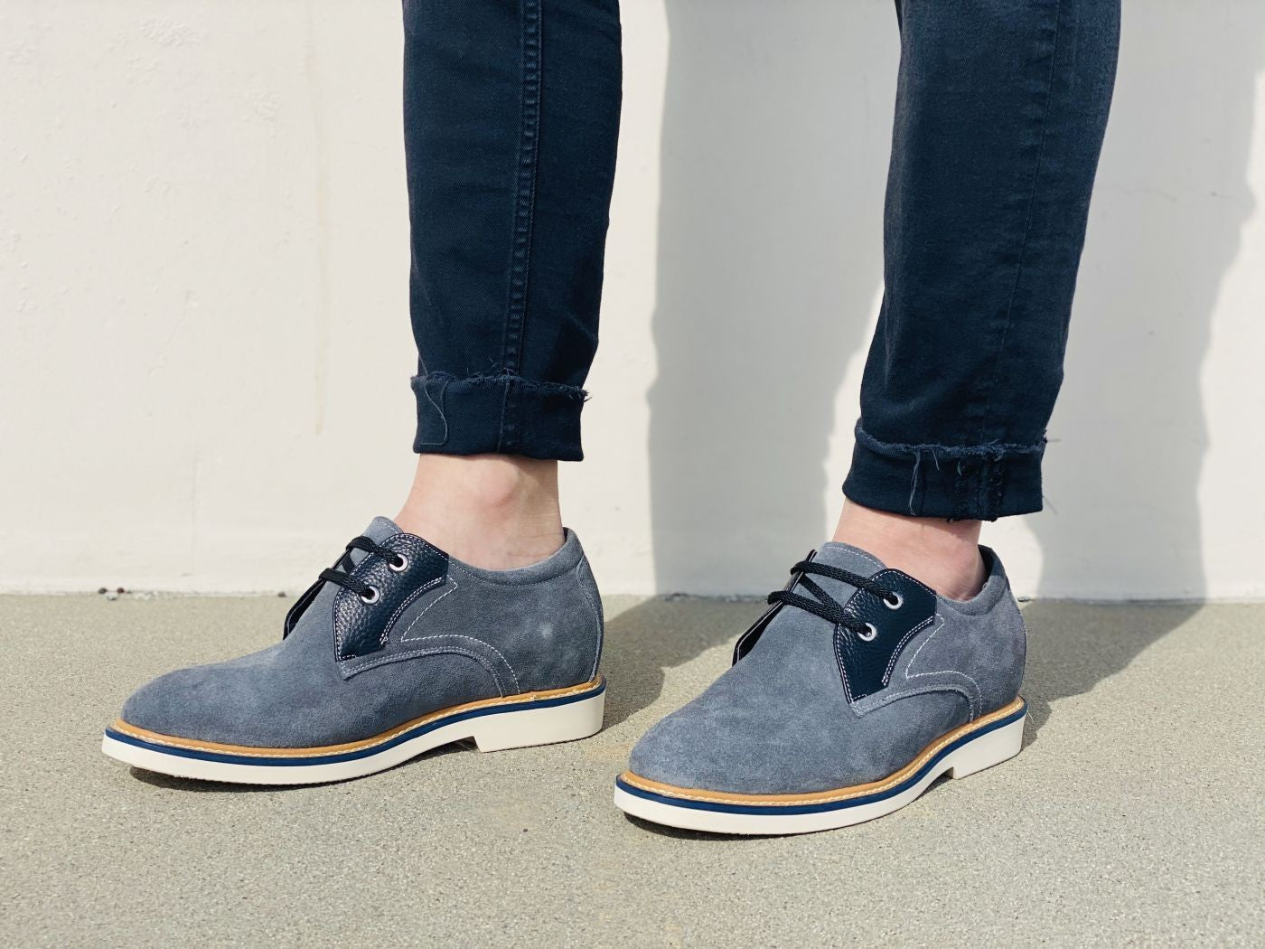 CALTO Business Casual Grey Leather Shoes 2.8 Inch  - Y42023. Ships from USA.