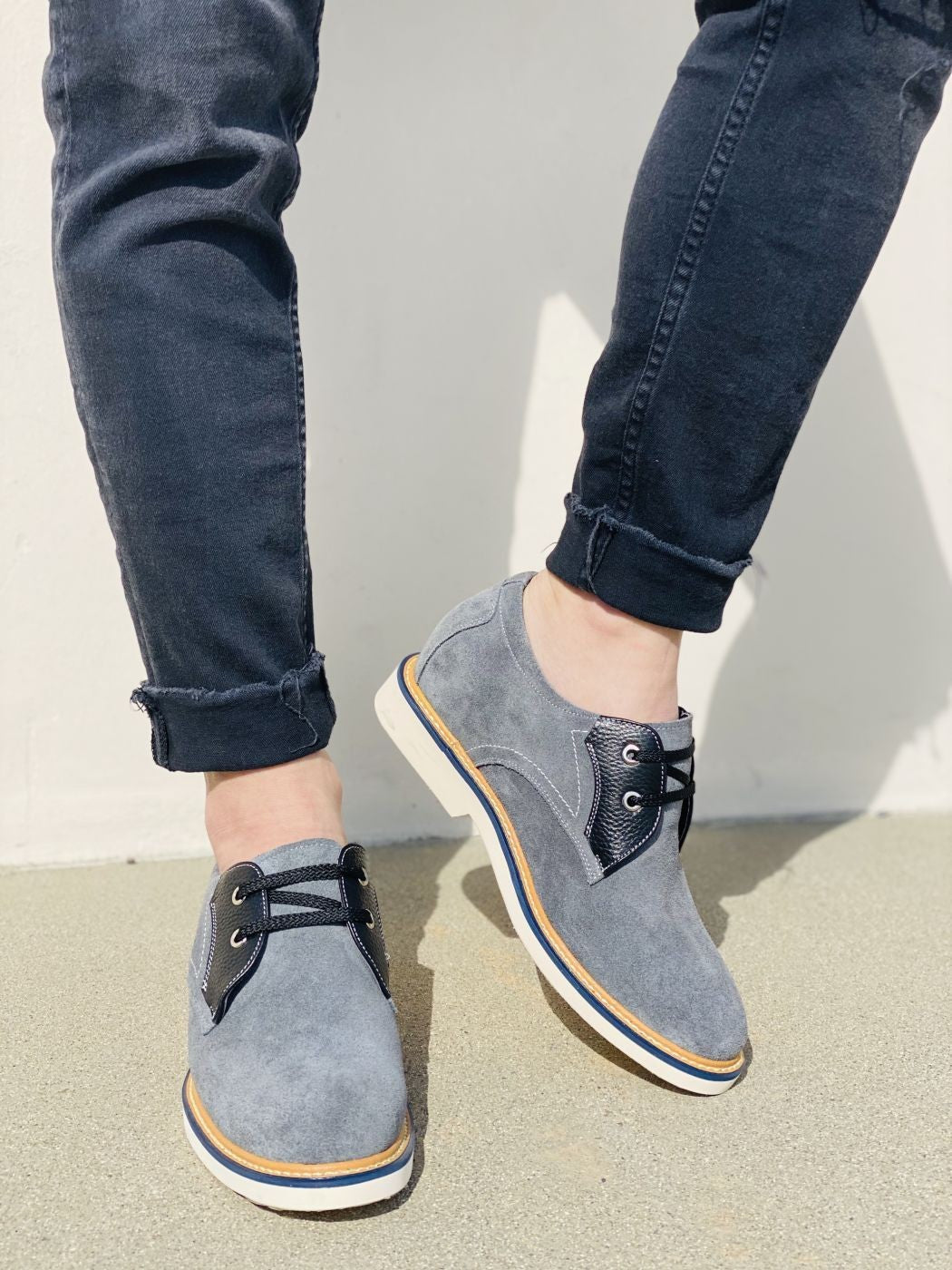 CALTO Business Casual Grey Leather Shoes 2.8 Inch  - Y42023. Ships from USA.