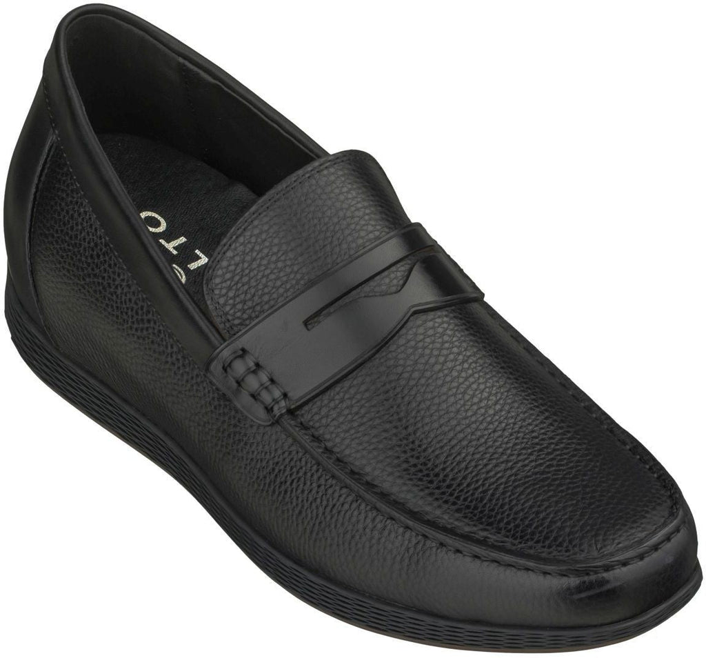 CALTO Black Penny Loafer Elevator Shoes - 2.4 Inches - S1090. Ships from USA.