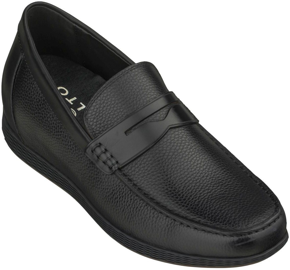 CALTO Black Penny Loafer Elevator Shoes - 2.4 Inches - S1090. Ships from USA.
